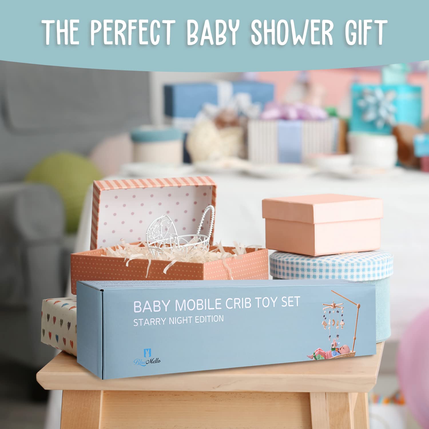 Starry Night Baby Mobile Toy and Mobile Arm Holder 2 in 1 Set for Crib