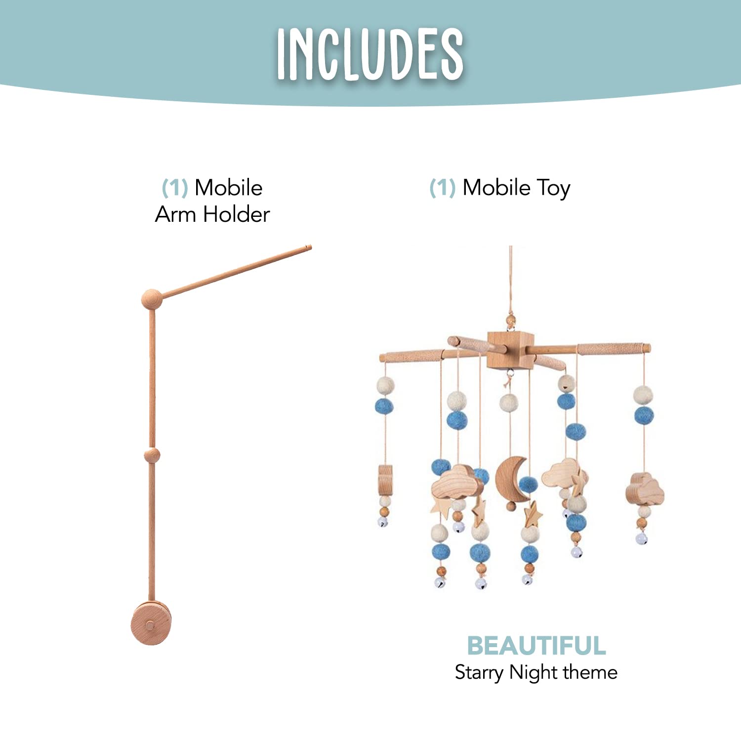 Starry Night Baby Mobile Toy and Mobile Arm Holder 2 in 1 Set for Crib