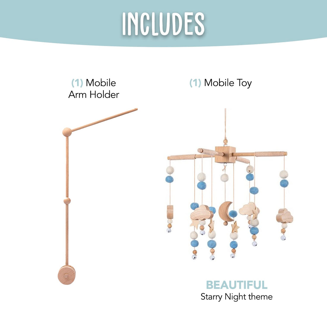 Starry Night Baby Mobile Toy and Mobile Arm Holder 2 in 1 Set for Crib