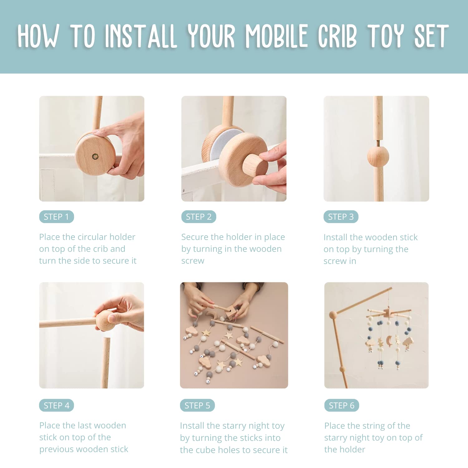 Starry Night Baby Mobile Toy and Mobile Arm Holder 2 in 1 Set for Crib