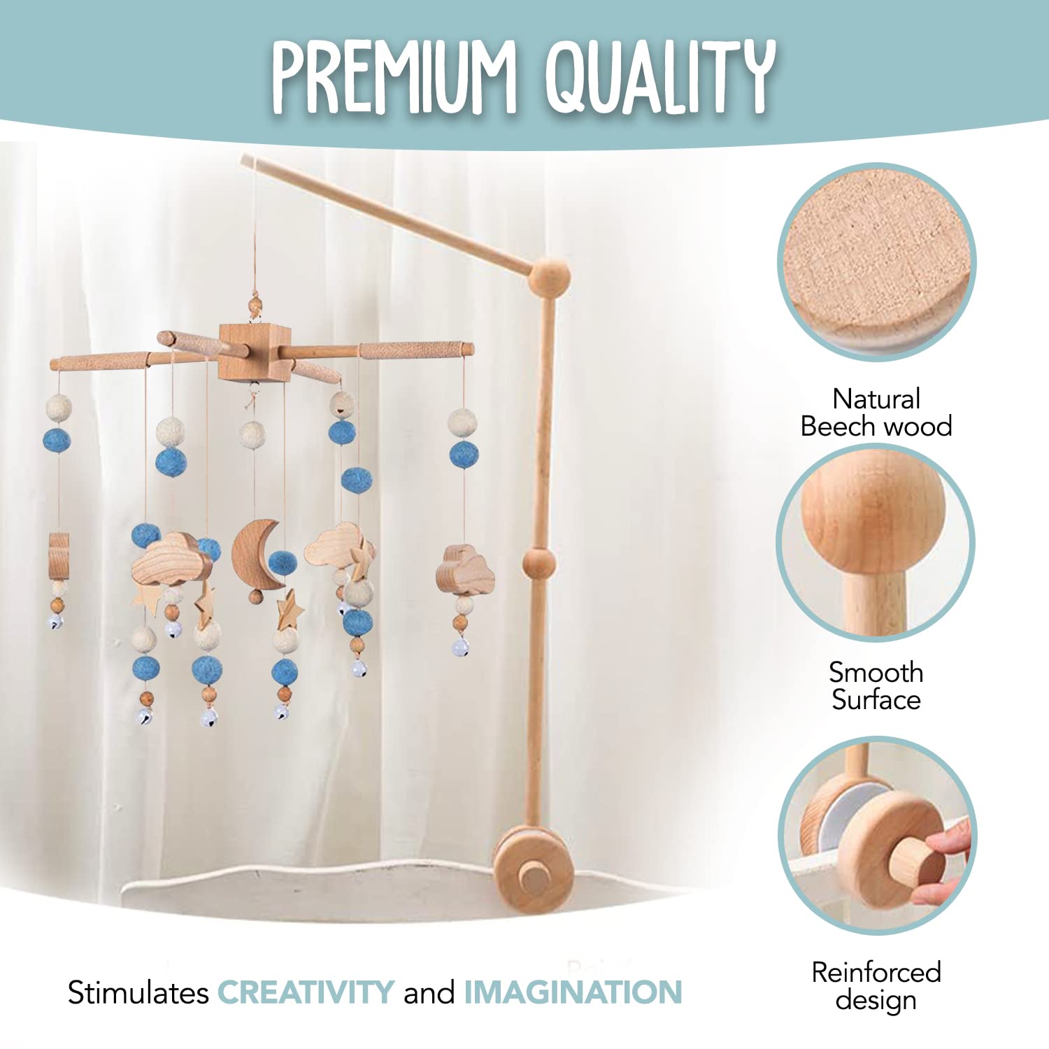 Starry Night Baby Mobile Toy and Mobile Arm Holder 2 in 1 Set for Crib