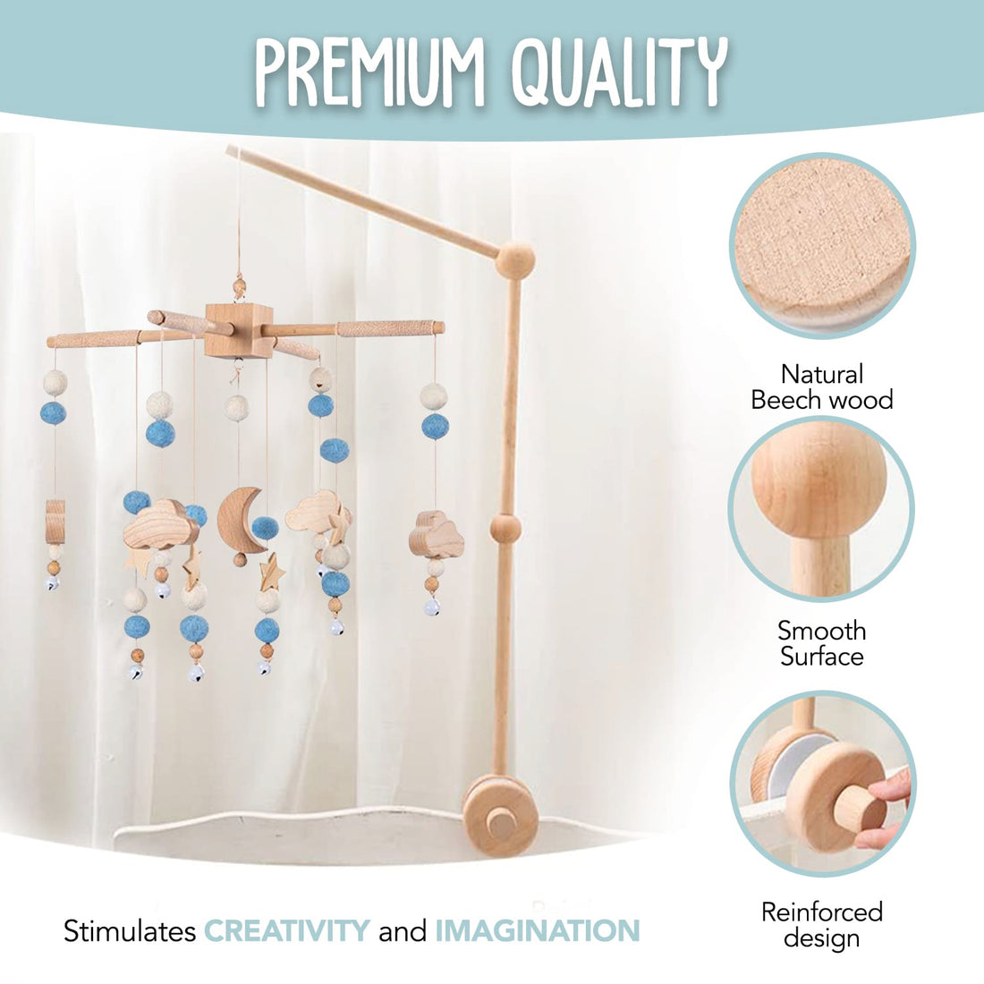 Starry Night Baby Mobile Toy and Mobile Arm Holder 2 in 1 Set for Crib