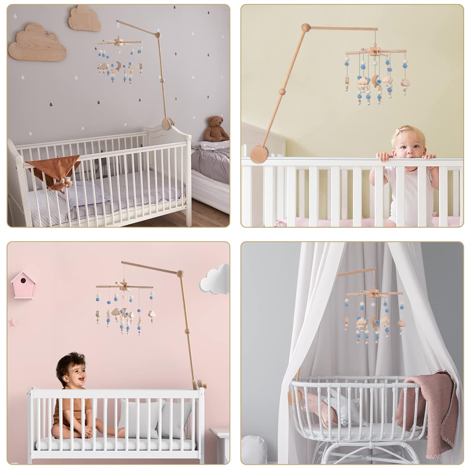 Starry Night Baby Mobile Toy and Mobile Arm Holder 2 in 1 Set for Crib